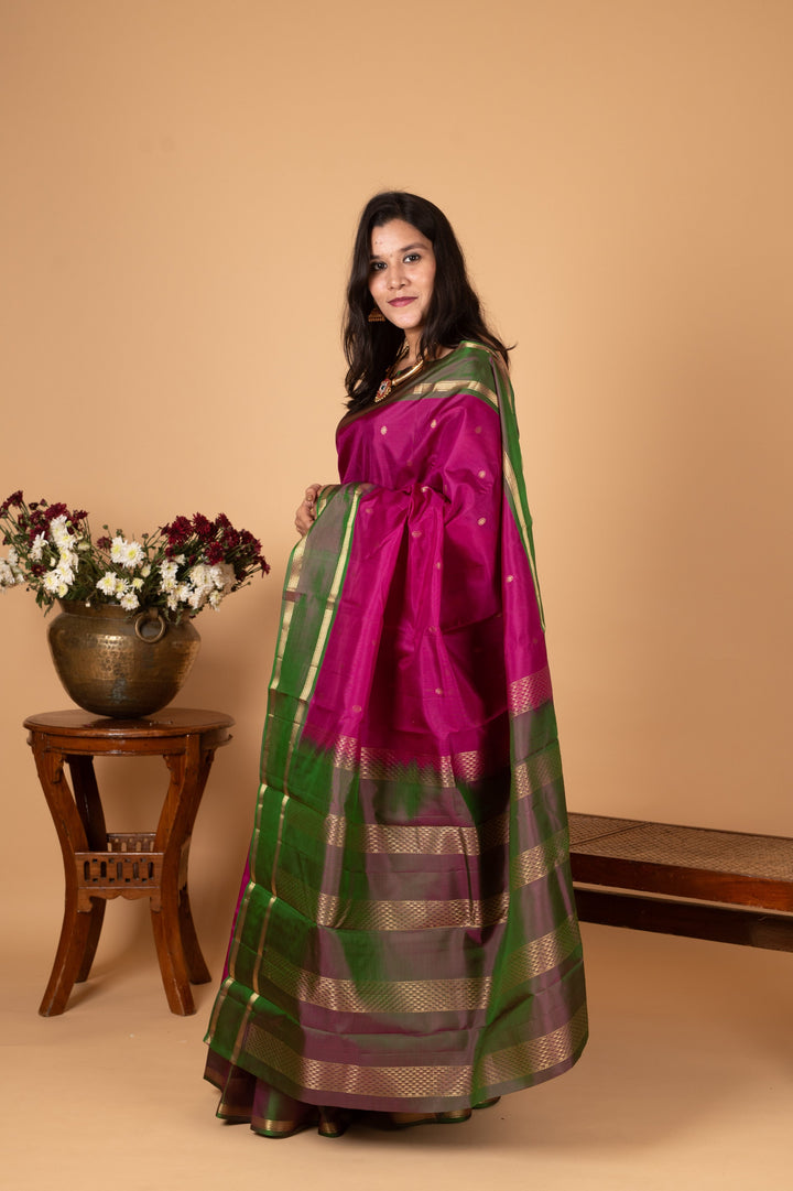 Orchid Purple and Dual tone green Pure Kanjivaram silk saree