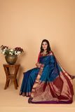 Peacock Blue and Dual tone Purple Pure Kanjivaram silk saree