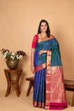 Peacock Blue and Magenta Pure Kanjivaram silk saree