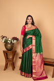 Bottle Green and Magenta Pure Kanjivaram silk saree