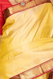 Golden Yellow and Apple red Pure Kanjivaram silk saree