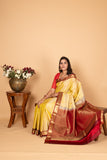 Golden Yellow and Apple red Pure Kanjivaram silk saree