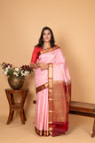 Pink and Apple red Pure Kanjivaram silk saree