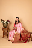 Pink and Apple red Pure Kanjivaram silk saree