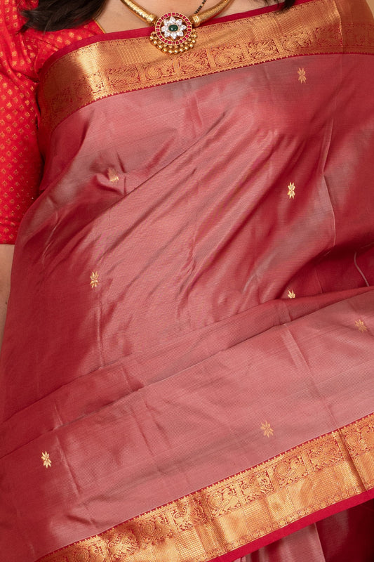 Dual Tone Red and Apple Red Pure Kanjivaram silk saree