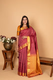 Garnet Red Checked Pure Kanjivaram silk saree