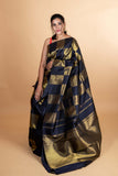 Black checks kanjivaram silk saree