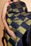 Black checks kanjivaram silk saree