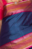 Peacock Blue and Wildberry pink Zero Zari Kanjivaram silk saree