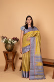 Yellow and Steel Grey Zero Zari Kanjivaram silk saree