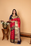 Apple Red and Midnight blue Pure kanjivaram silk saree