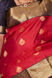 Apple Red and Midnight blue Pure kanjivaram silk saree