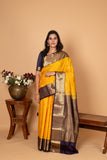 Royal yellow and Midnight blue Pure kanjivaram silk saree