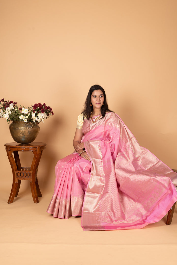 Baby pink Kalyana oorvalam Pure Kanchi silk saree