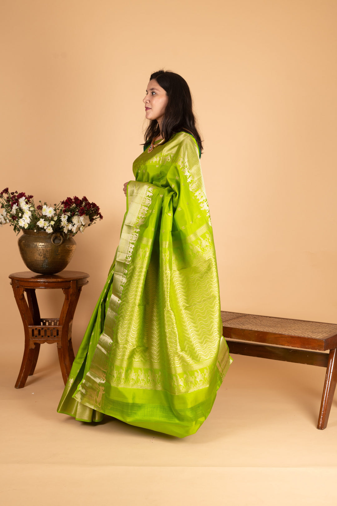 Green Kalyana oorvalam Pure Kanchi silk saree