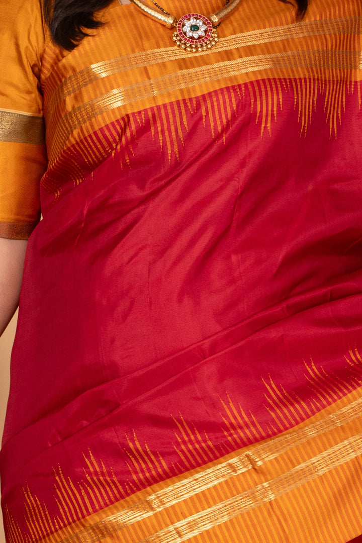 Apple red and Gamboge yellow Pure Kanchi silk saree)