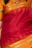 Apple red and Gamboge yellow Pure Kanchi silk saree)