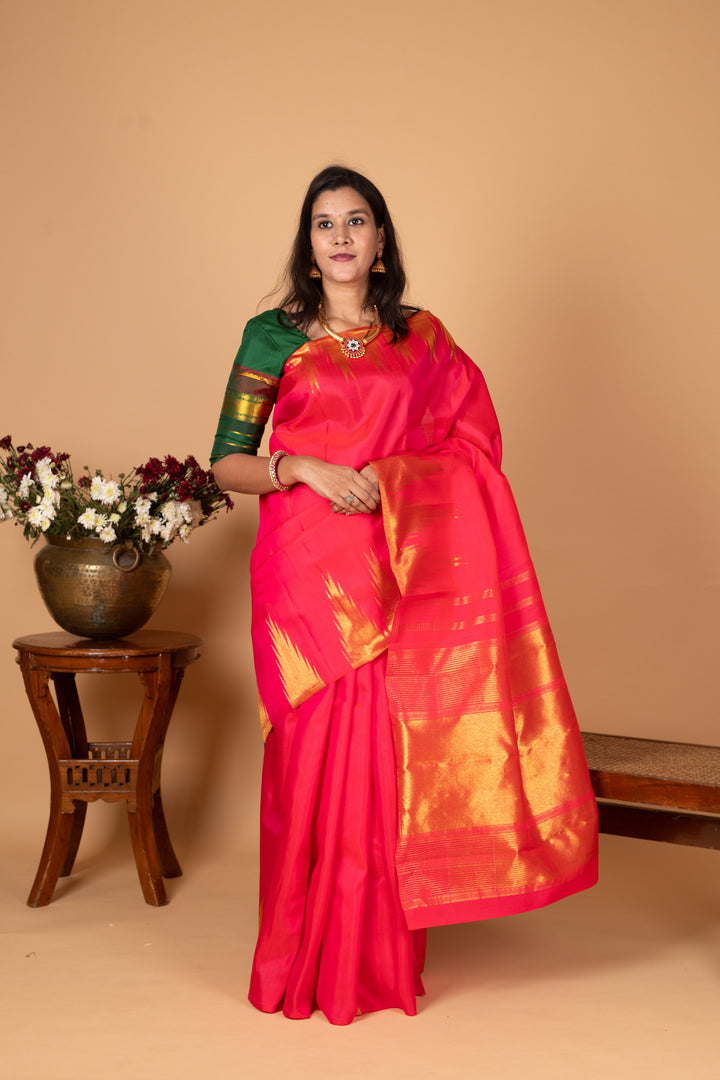 Dual Tone pink Temple Pure Kanchi silk saree