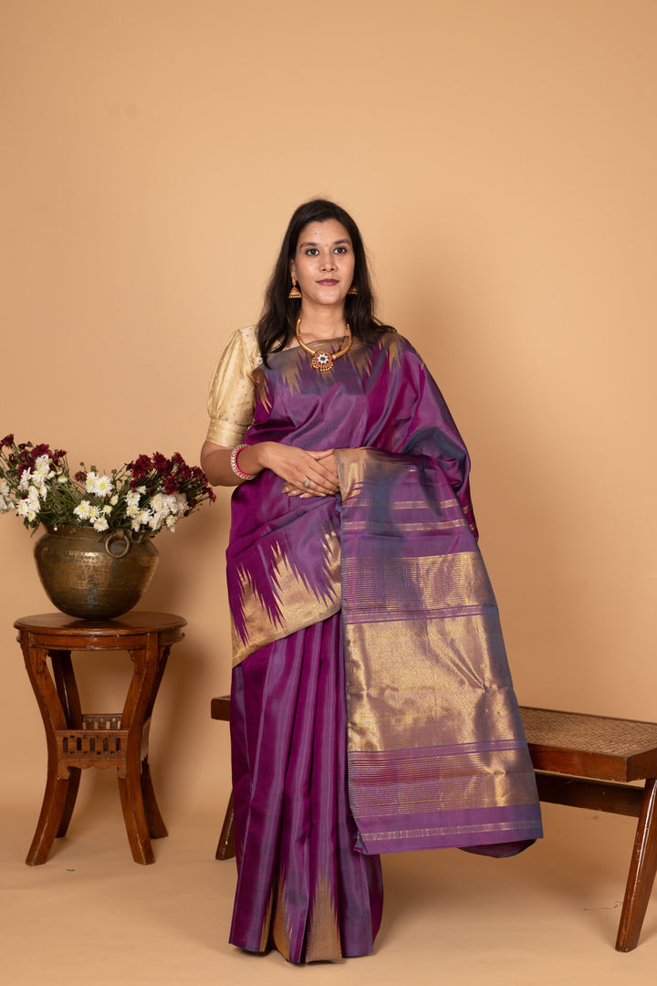 Ultra Violet Temple pure kanchi silk saree