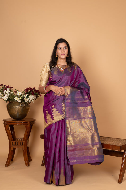 Ultra Violet Temple pure kanchi silk saree