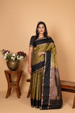 Olive green and Black Retta Patta Border Pure Kanchi silk saree