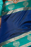Peacock Blue and Teal green Checked pure silk saree