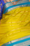 Pear green and Blue Korvai Pure kanchi silk saree