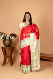 Chilli Red and Pastel green Korvai Pure silk saree