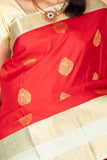 Chilli Red and Pastel green Korvai Pure silk saree