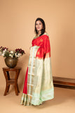 Chilli Red and Pastel green Korvai Pure silk saree