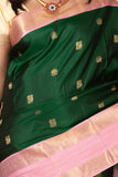 Bottle Green and Baby Pink Butta Pure silk saree