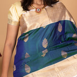 Peacock Blue and Powder pink Butta Pure silk saree