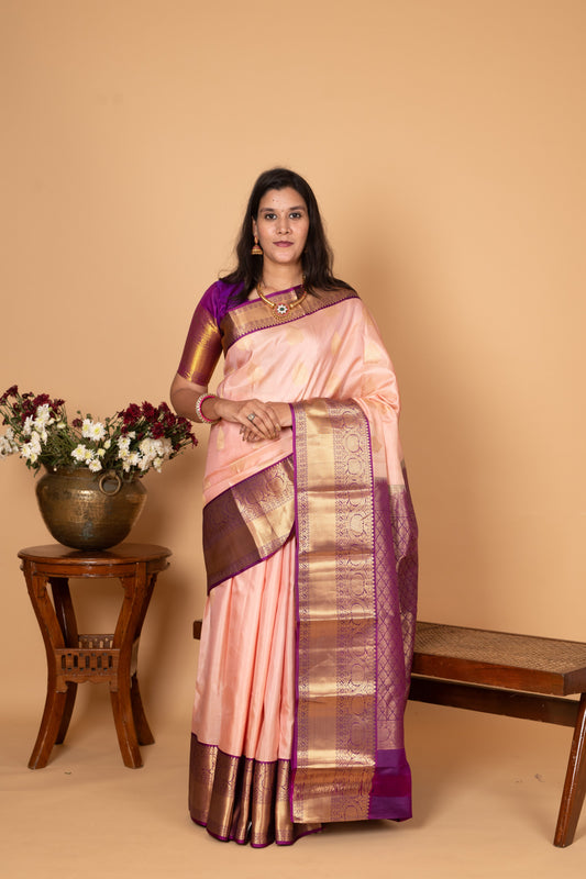 Pastel pink and Violet Korvai pure silk saree