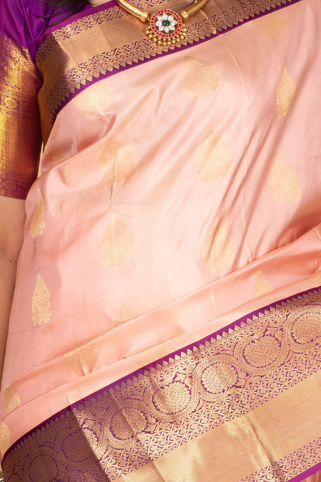 Pastel pink and Violet Korvai pure silk saree