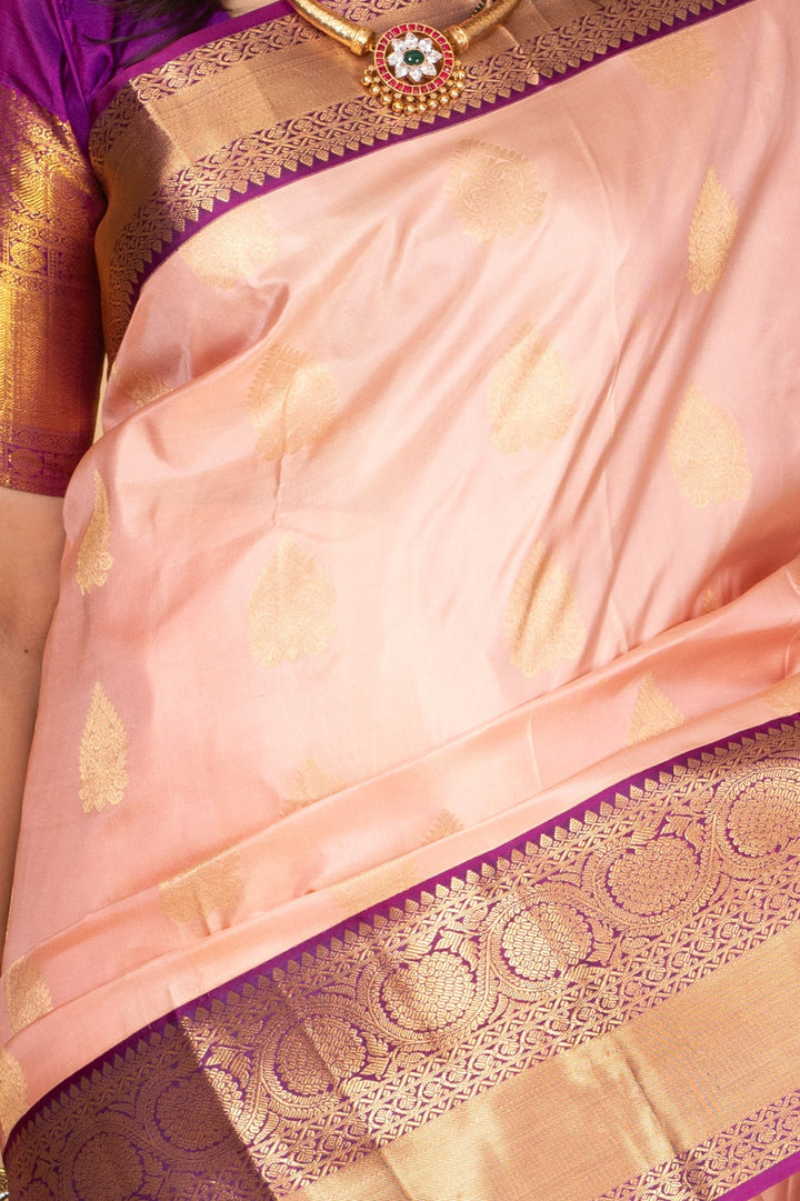 Pastel pink and Violet Korvai pure silk saree