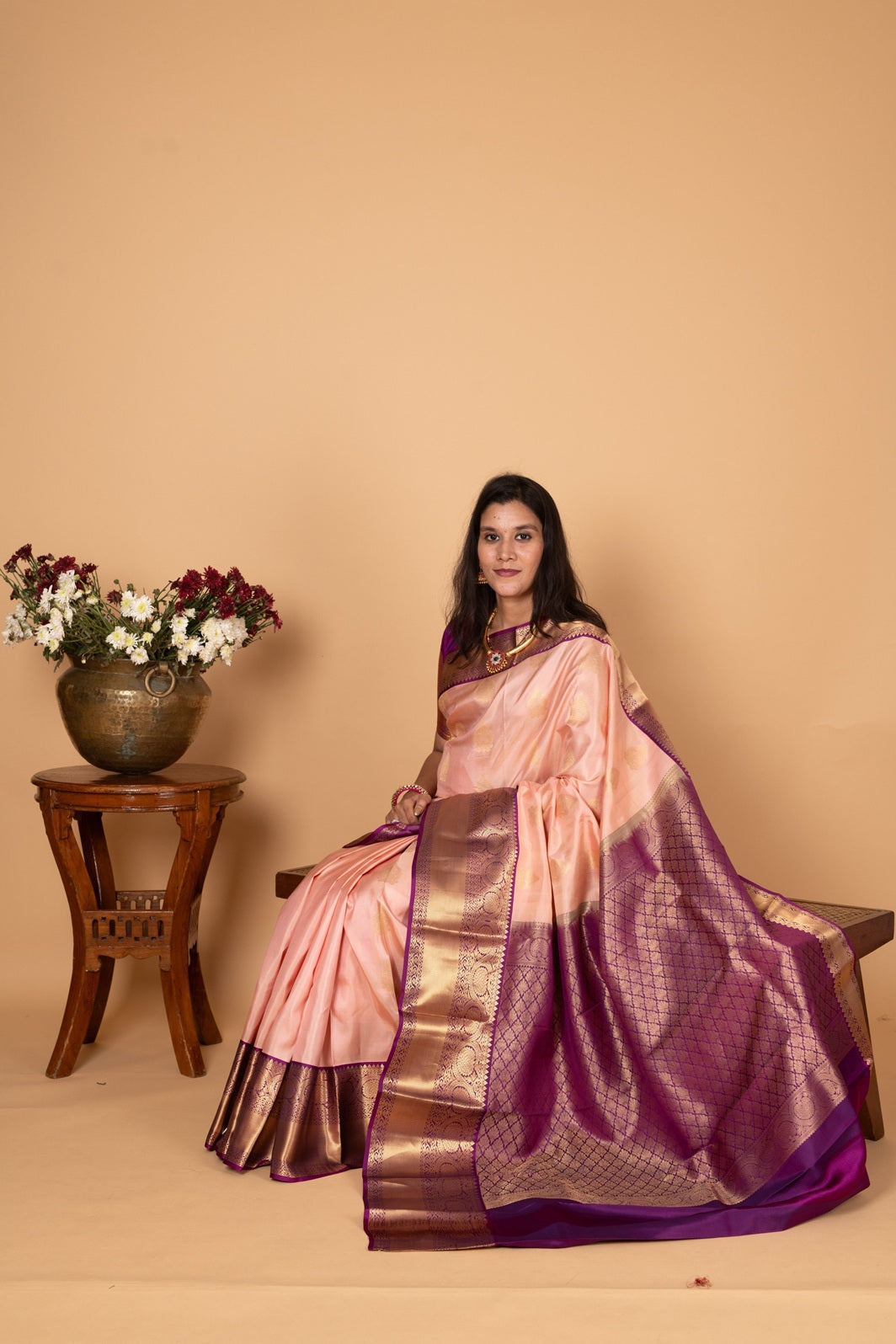 Pastel pink and Violet Korvai pure silk saree