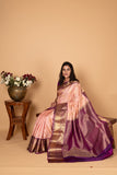 Pastel pink and Violet Korvai pure silk saree