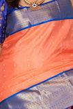 Salmon Pink and Cobalt Blue Korvai Pure Kanchi silk saree