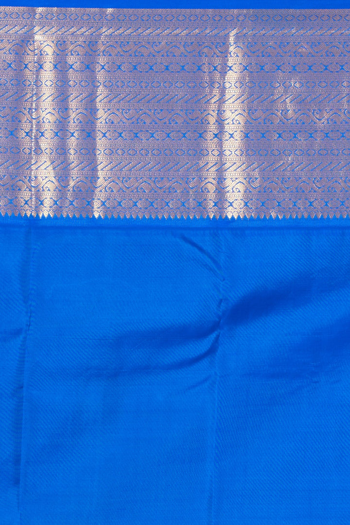 Salmon Pink and Cobalt Blue Korvai Pure Kanchi silk saree