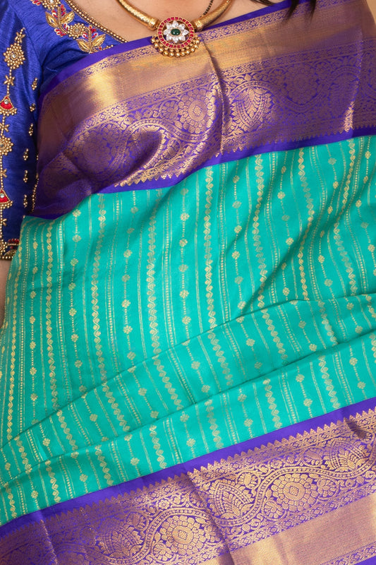 Turquoise blue and Cobalt Blue Korvai pure kanchi silk saree
