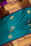 Teal green and Purple Pure kanchi silk saree