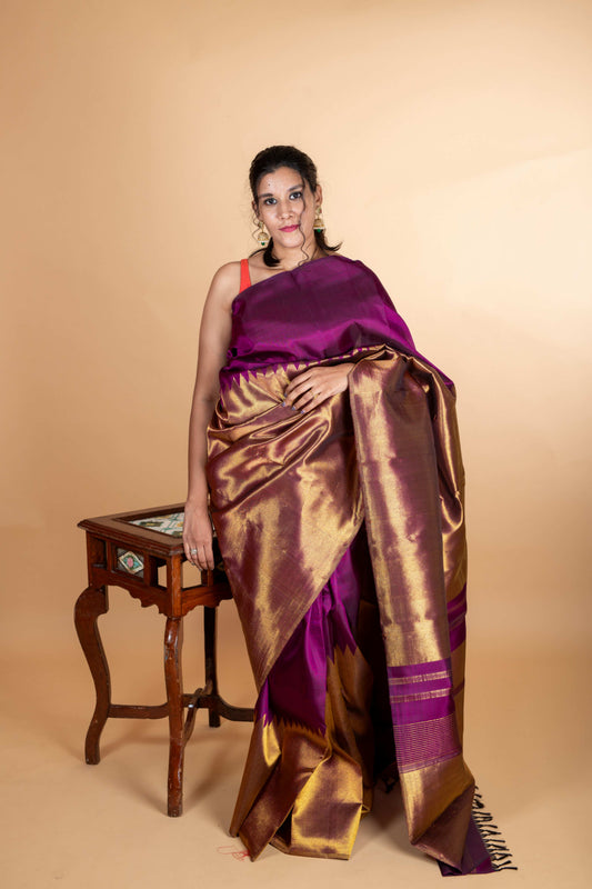 Purple raising border kanjivaram silk saree