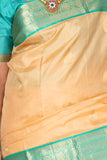 Linen White and Turquoise blue Butta Pure kanchi silk saree