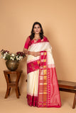 Egg Shall white and Pink Traditional Pure Kanchi silk saree