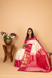 Egg Shall white and Pink Traditional Pure Kanchi silk saree