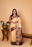 Off White and Plum Purple Traditional kanjivaram Pure silk saree