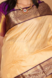 Off White and Plum Purple Traditional kanjivaram Pure silk saree