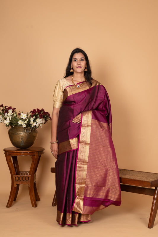 Purple Brocade Blouse Pure kanchi silk saree