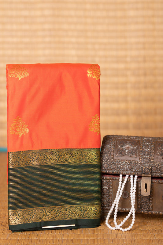 Neon Orange and Bottle green semi silk saree