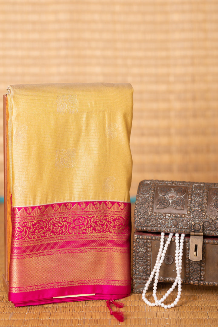 Golden and Pink kanchi soft silk saree